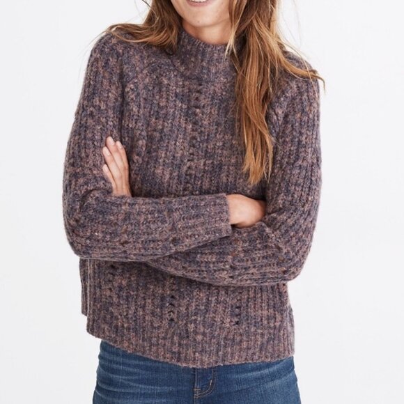 Madewell Sweaters - Madewell Pointelle Mock neck Pullover Sweater Heather Eggplant-
